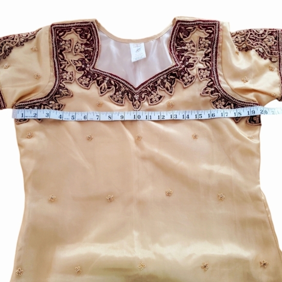 MARKAZ E HASEEN Boutique Gold Maroon Dress Intricate Bead Details City Mode CM - Picture 9 of 14